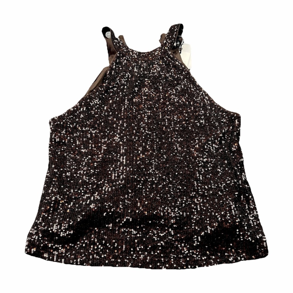 Cable & Gauge Sequin Top Blouse L‎ Brown Bronze Sparkle NWT New Party Holiday